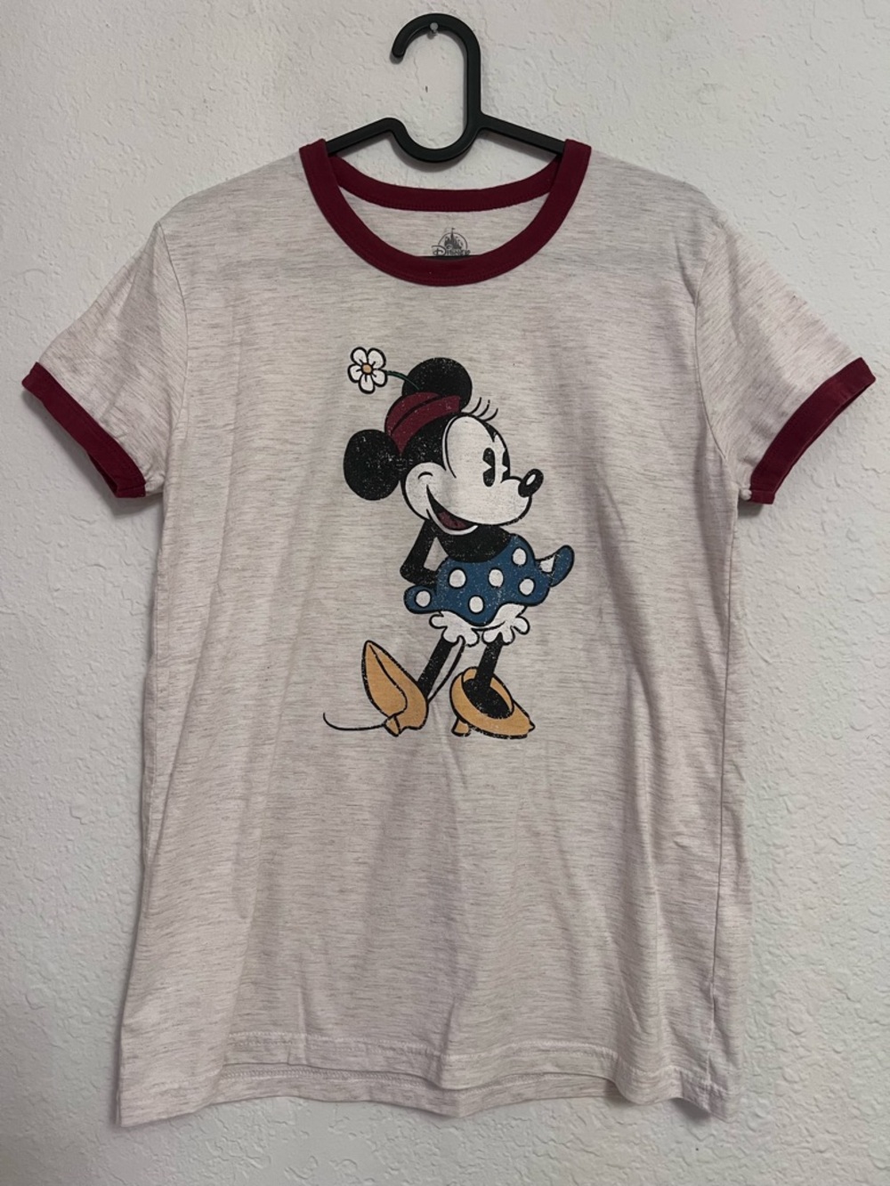 Disney Minnie Mouse Ringer Tee - Cream with Burgundy Trim